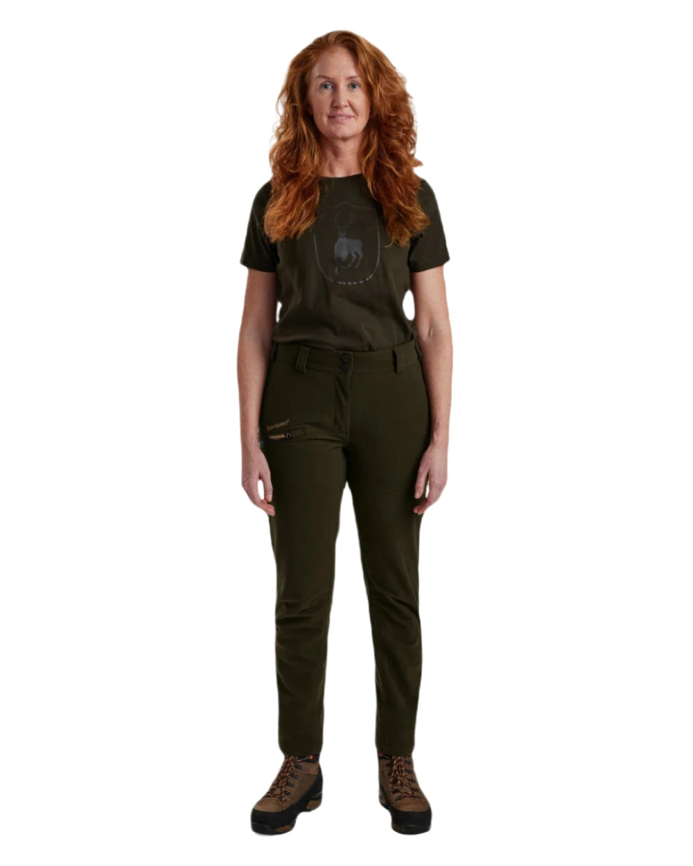Peat coloured Deerhunter Lady Gabby Waterproof Boot Trousers on white background #colour_peat