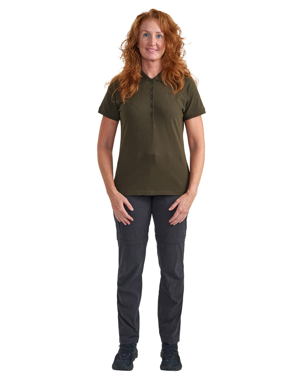 Deep Green coloured Deerhunter Harriet Polo Shirt on white background #colour_deep-green