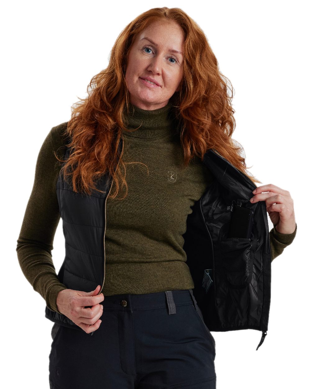 Black Coloured Deerhunter Lady Heat Inner Waistcoat on white background #colour_black