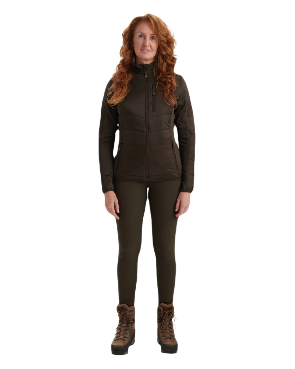 Wood coloured Deerhunter Lady Heat Padded Jacket on white background #colour_wood