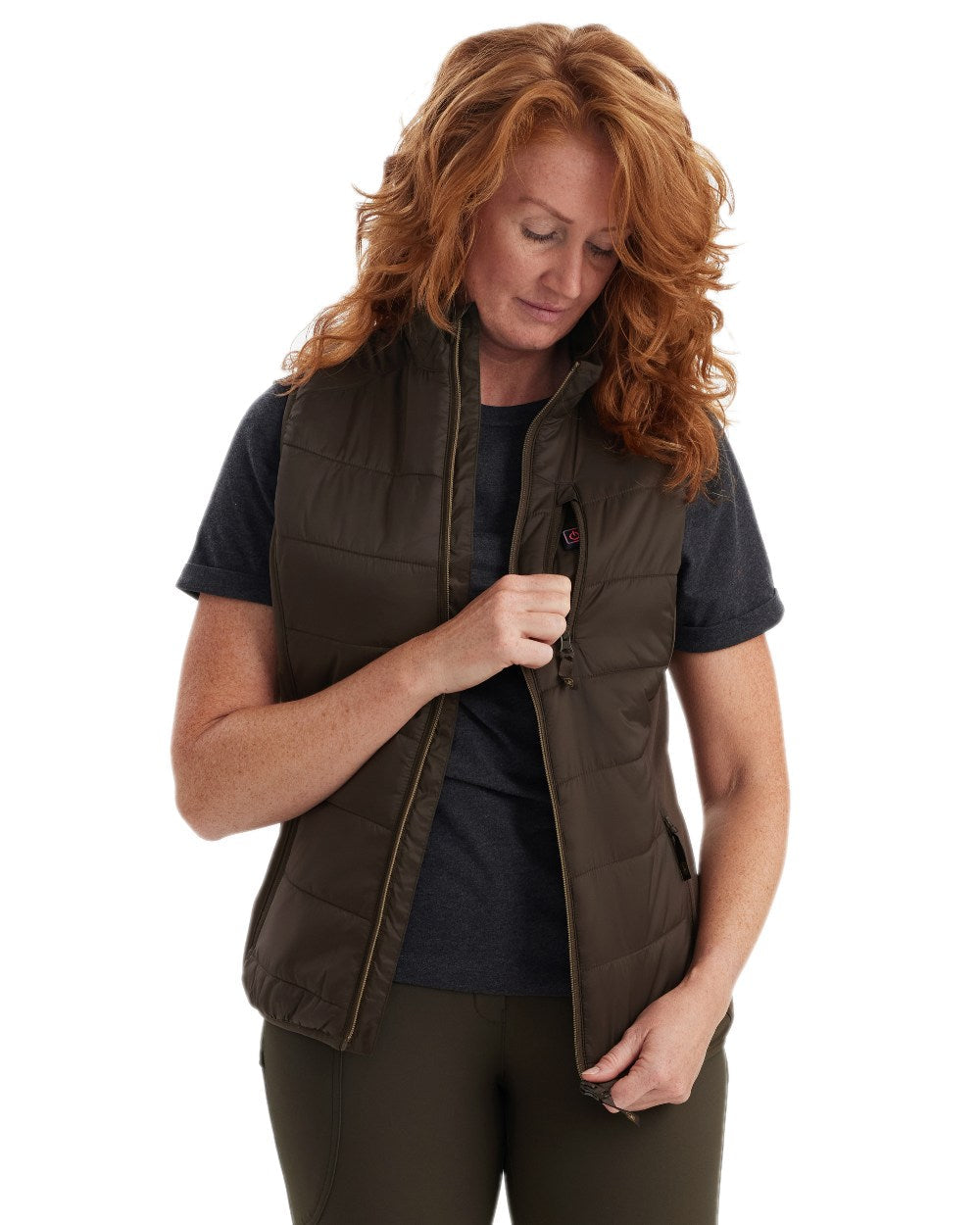 Wood Coloured Deerhunter Lady Heat Padded Waistcoat on white background #colour_wood