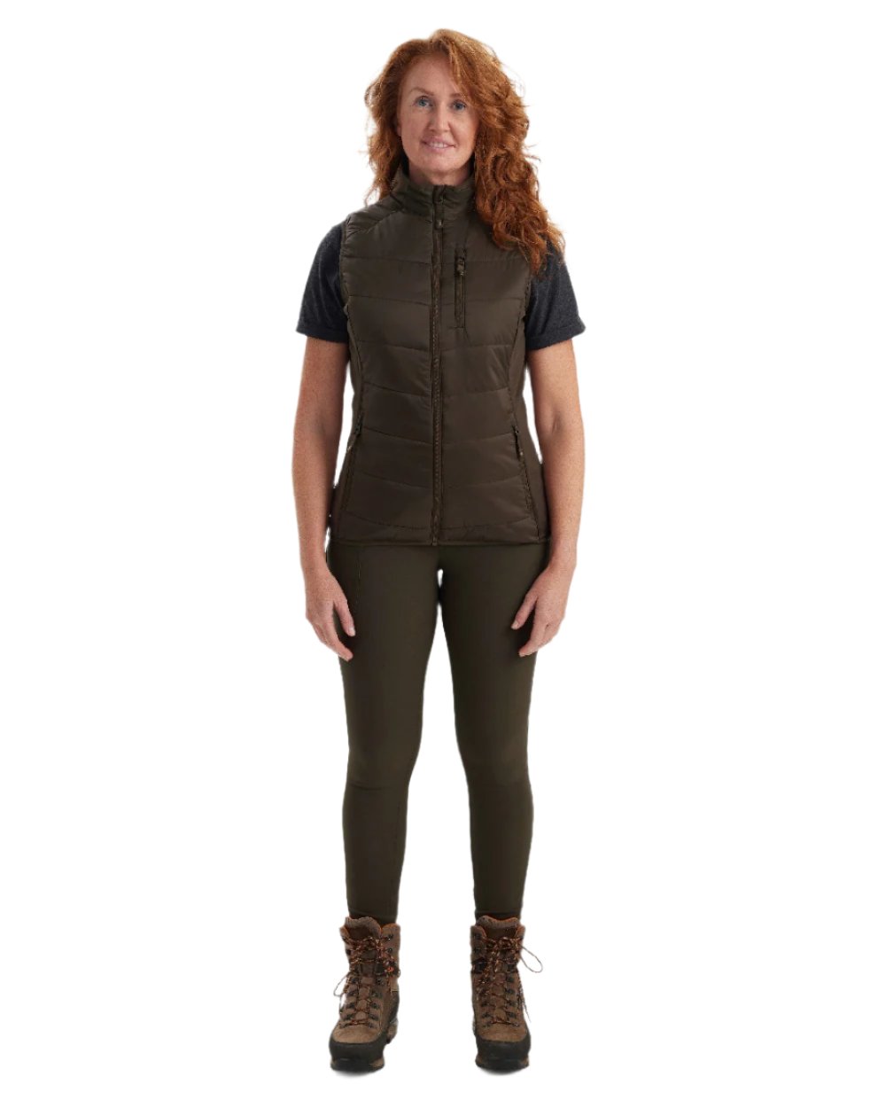 Wood Coloured Deerhunter Lady Heat Padded Waistcoat on white background #colour_wood