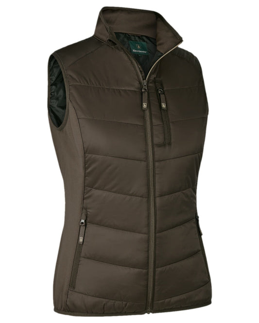Wood Coloured Deerhunter Lady Heat Padded Waistcoat on white background #colour_wood