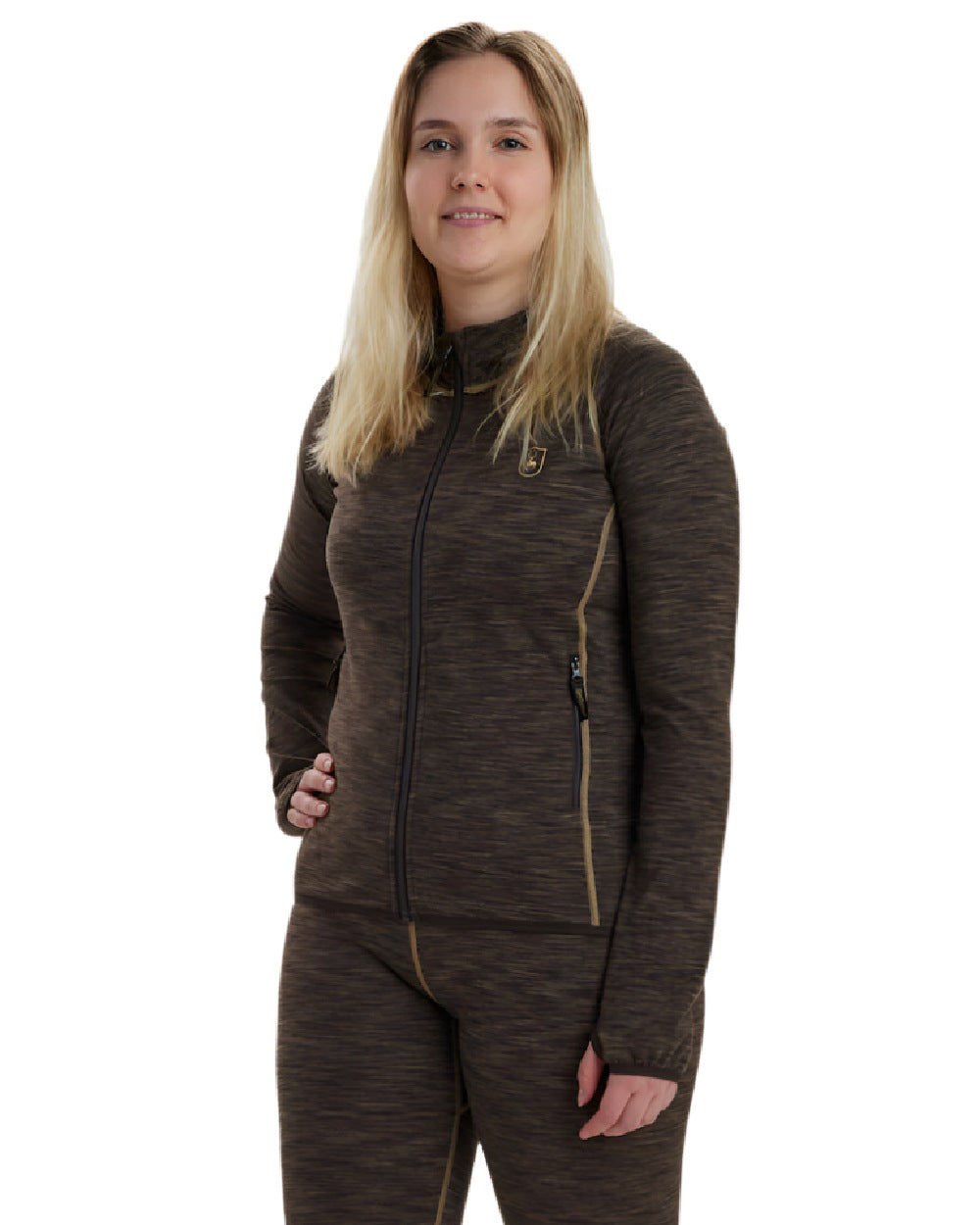 Brown Melange coloured Deerhunter Lady Insulated Fleece on white background #colour_brown-melange