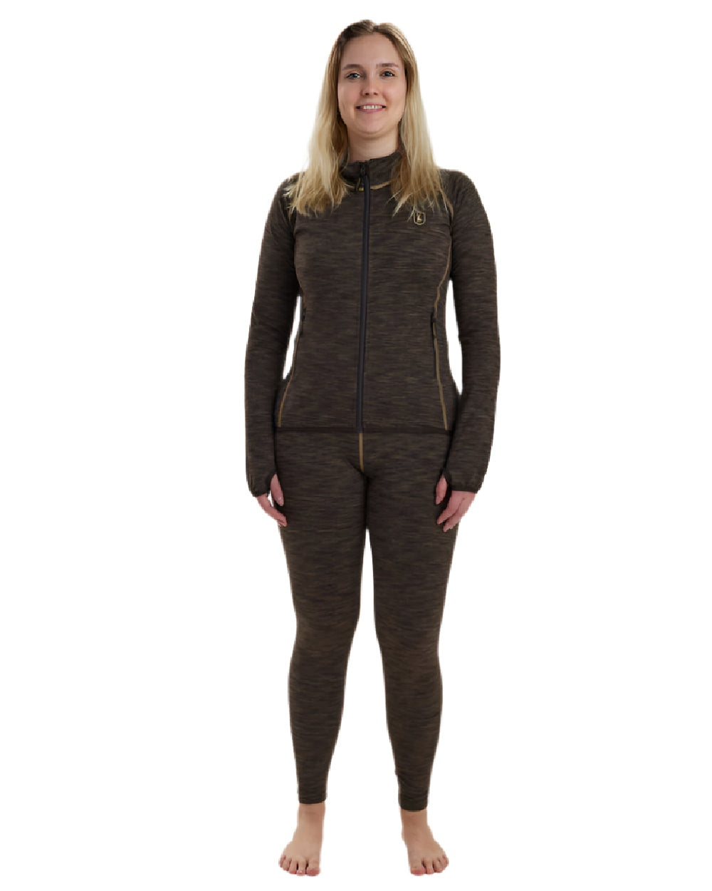 Brown Melange coloured Deerhunter Lady Insulated Fleece on white background #colour_brown-melange