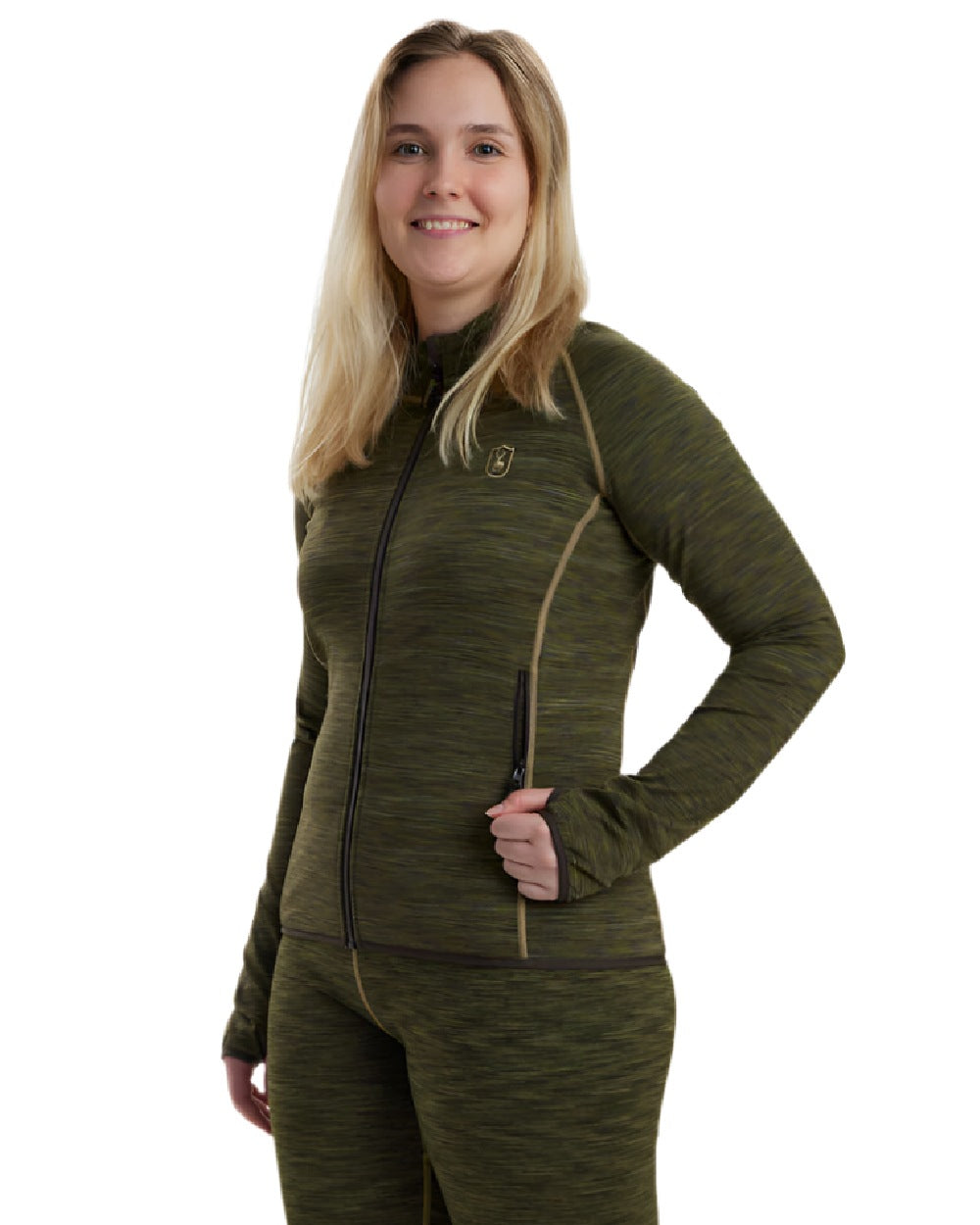 Green Melange coloured Deerhunter Lady Insulated Fleece on white background #colour_green-melange