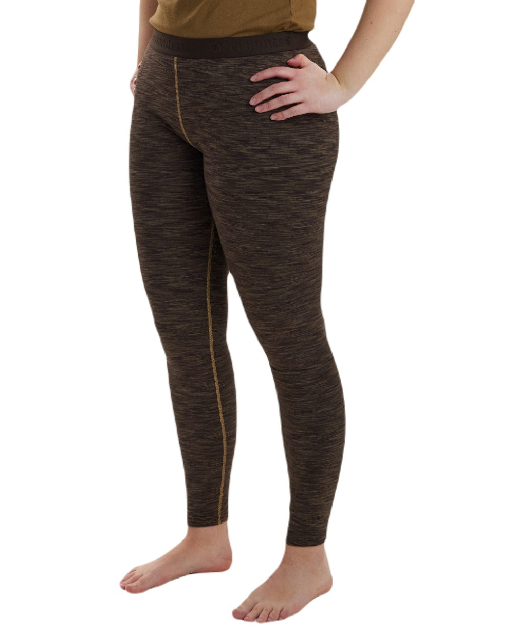 Brown Melange coloured Deerhunter Lady Insulated Leggings on white background #colour_brown-melange