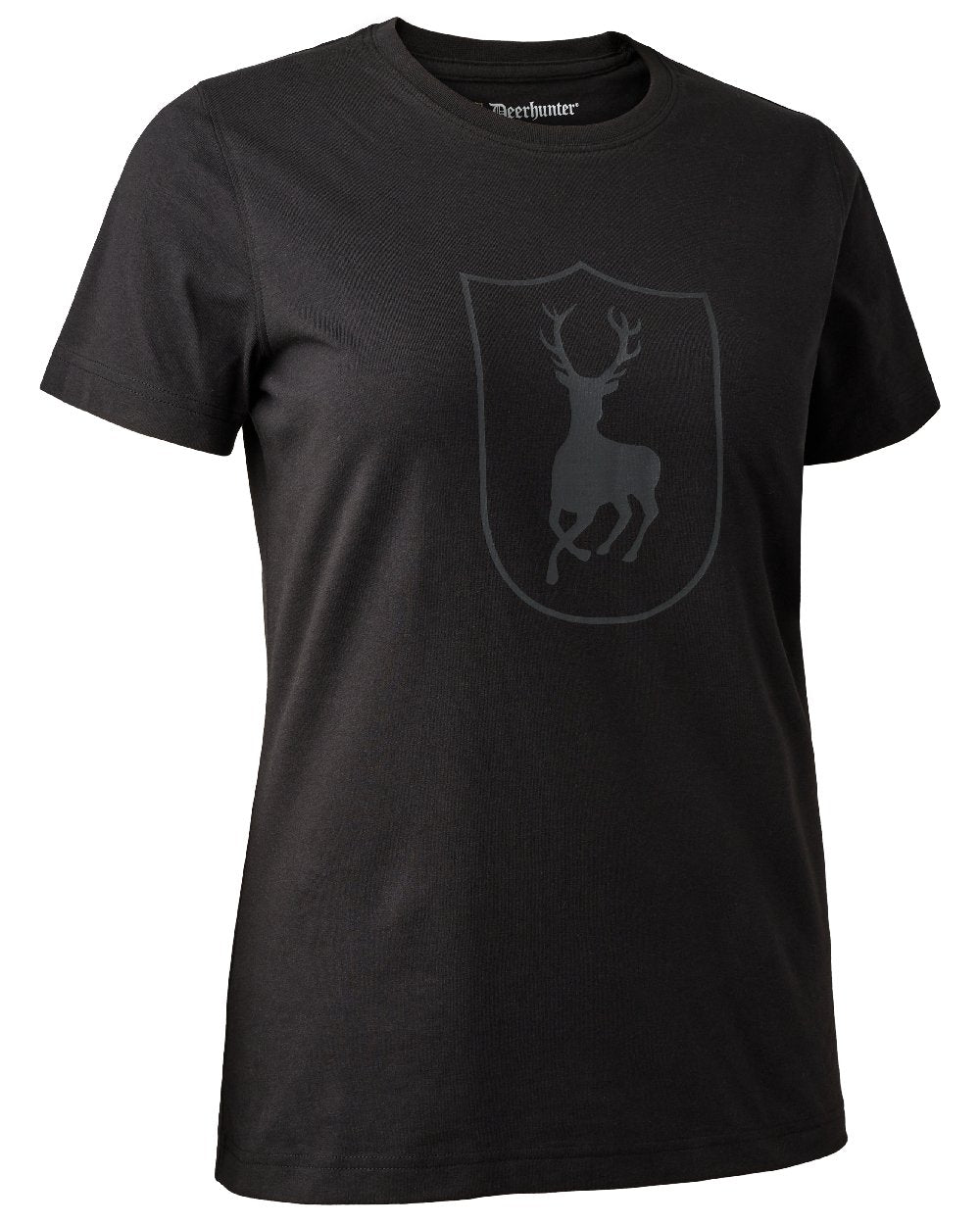 Black coloured Deerhunter Lady Logo T-Shirt on white background #colour_black