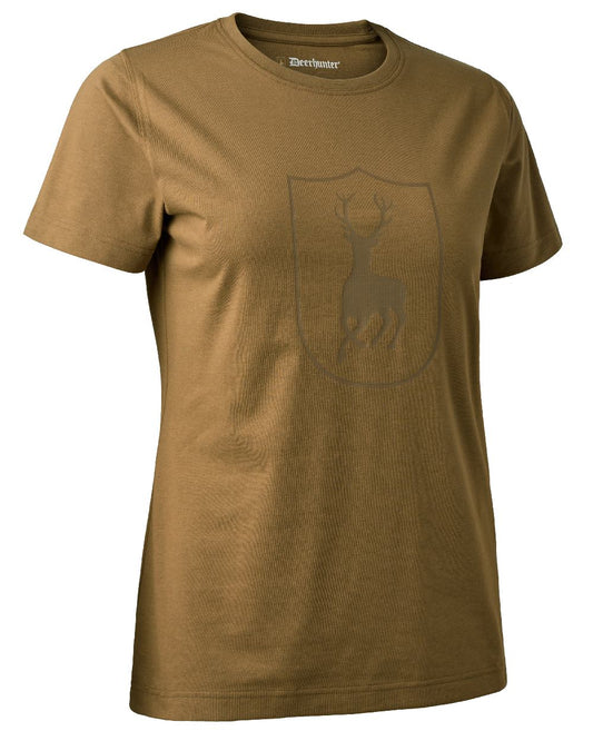 Butternut coloured Deerhunter Lady Logo T-Shirt on white background #colour_butternut