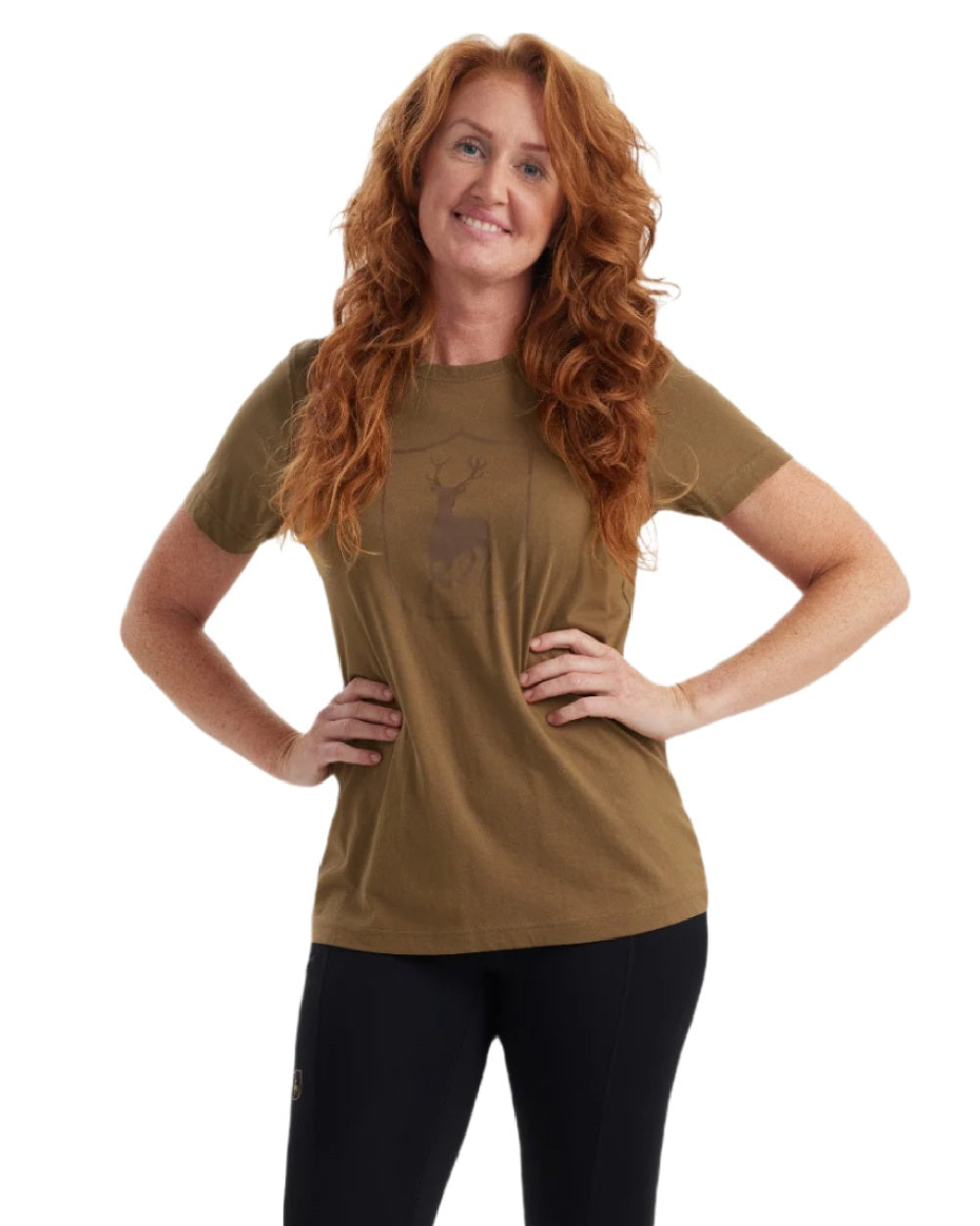 Butternut coloured Deerhunter Lady Logo T-Shirt on white background #colour_butternut