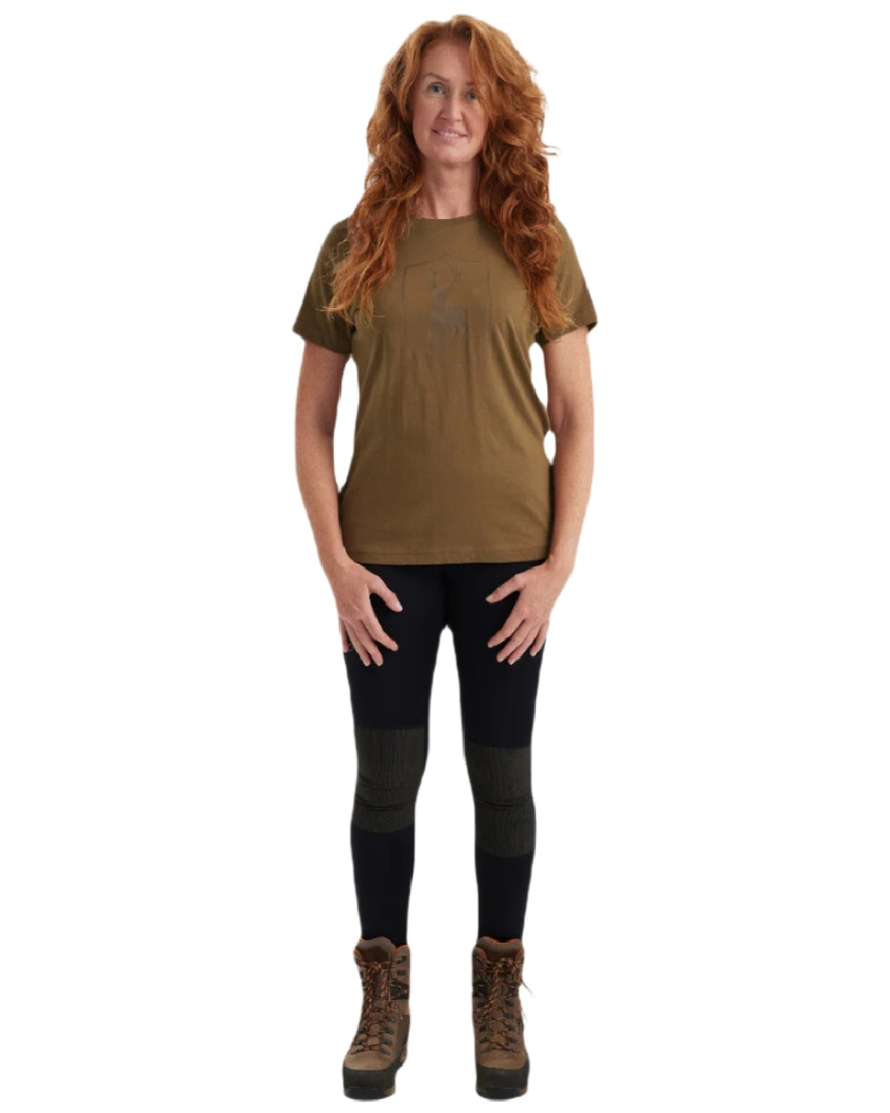 Butternut coloured Deerhunter Lady Logo T-Shirt on white background #colour_butternut