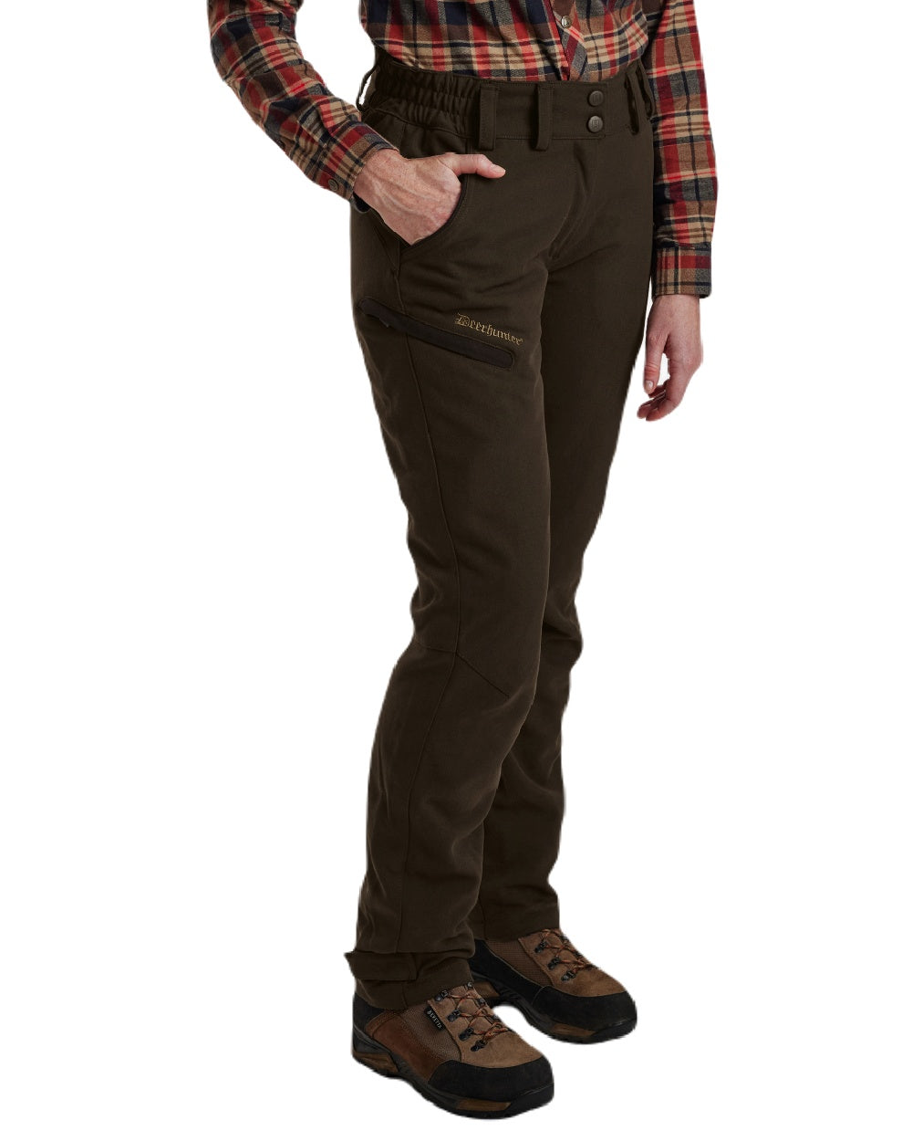 Wood coloured Deerhunter Lady Mary Extreme Waterproof Trousers on white background #colour_wood