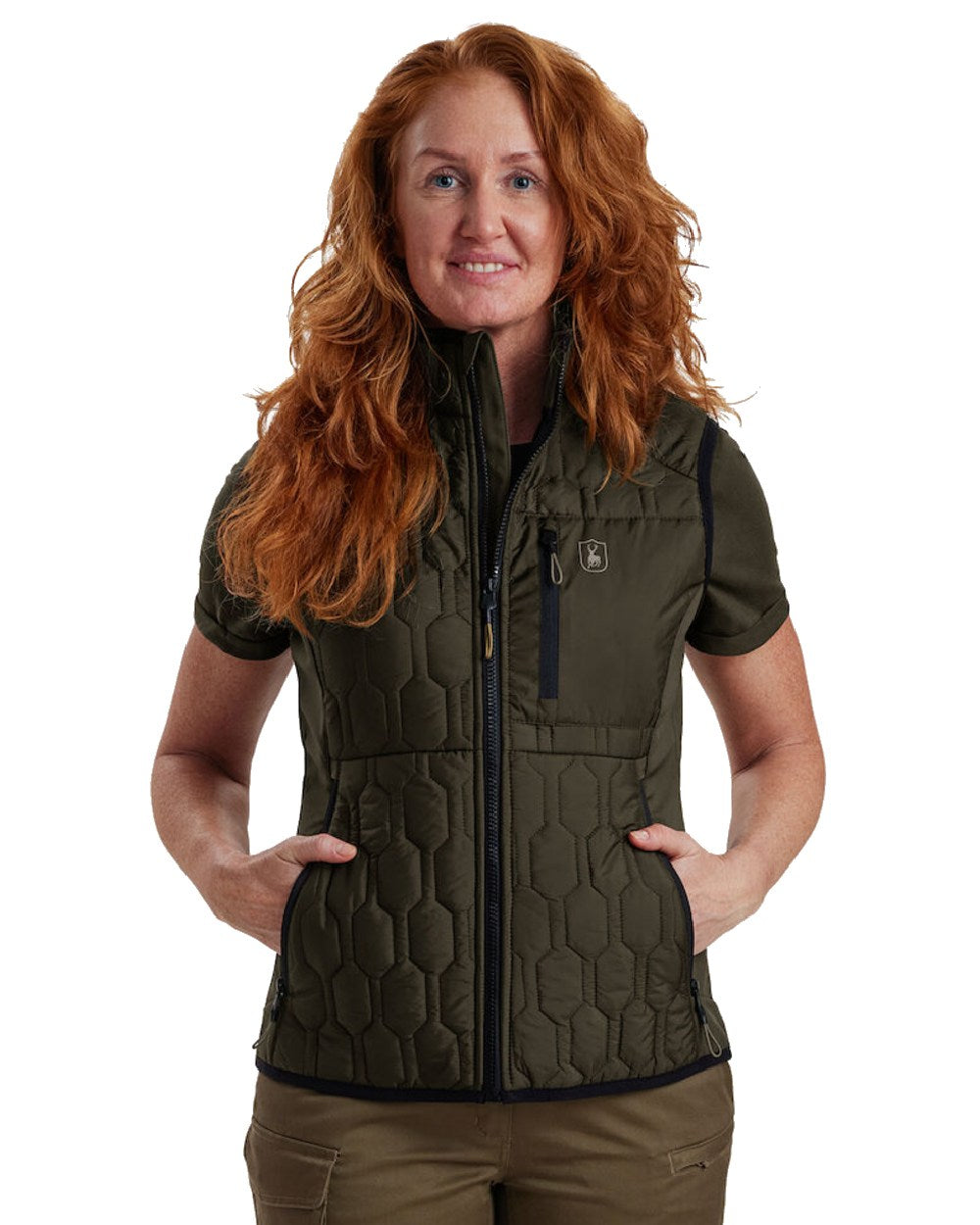 Forest Green coloured Deerhunter Lady Mossdale Quilted Waistcoat on white background #colour_forest-green