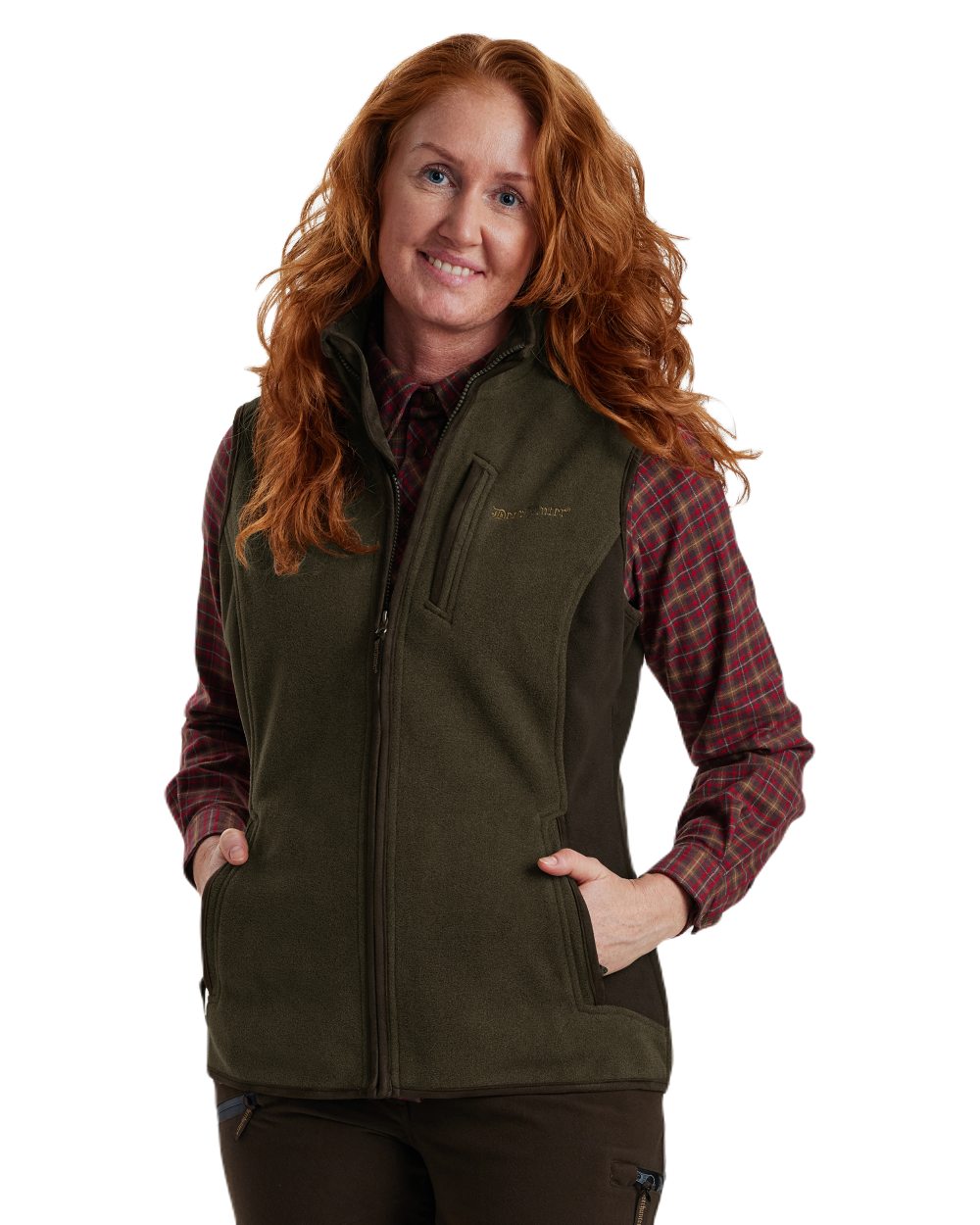 Graphite Green Melange coloured Deerhunter Lady Pam Bonded Fleece Waistcoat on white background #colour_graphite-green-melange