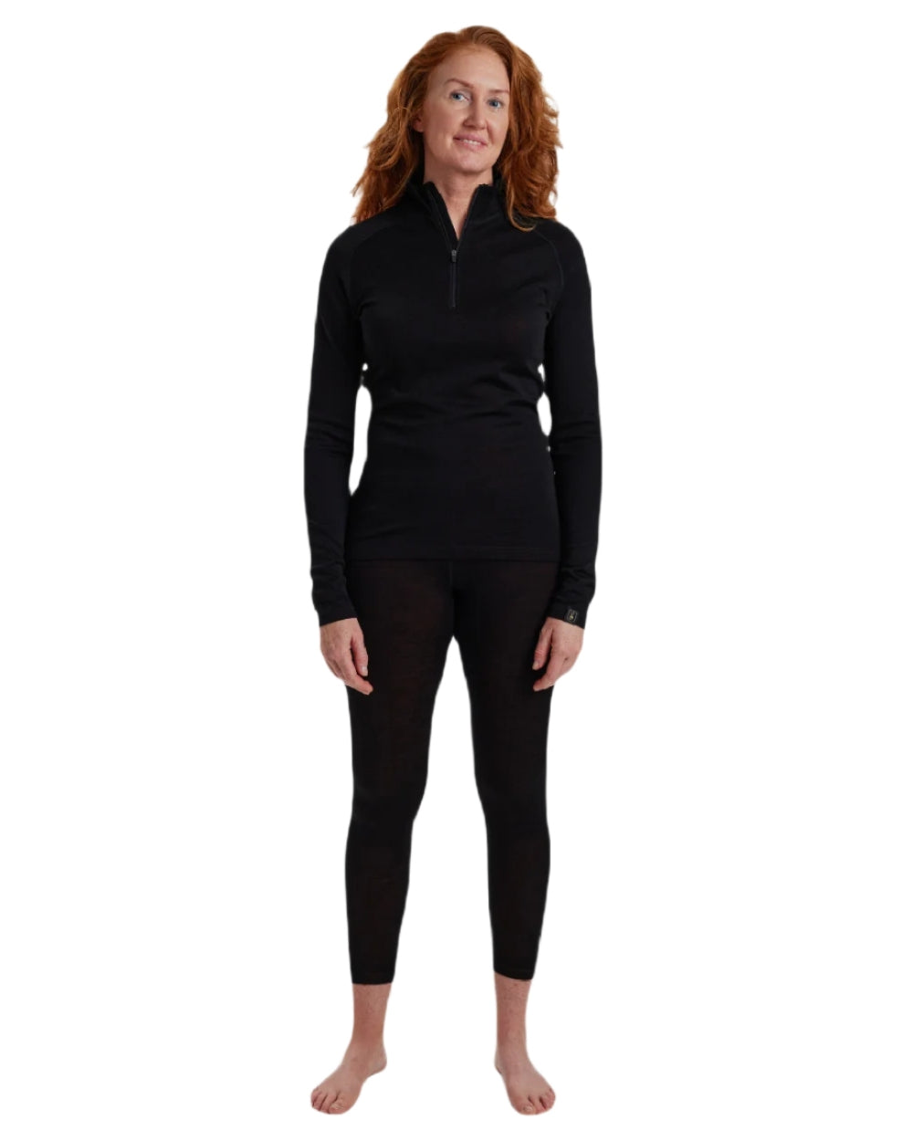 Black Oak coloured Deerhunter Lady Quinn Merino Half Zip Undershirt on white background #colour_black-oak