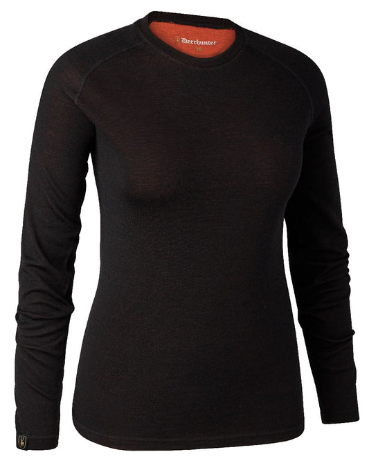 Black Oak coloured Deerhunter Lady Quinn Merino Undershirt on white background #colour_black-oak