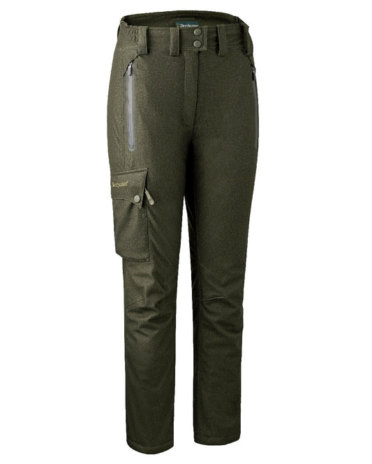 Elmwood coloured Deerhunter Lady Raven Winter Trousers on white background #colour_elmwood