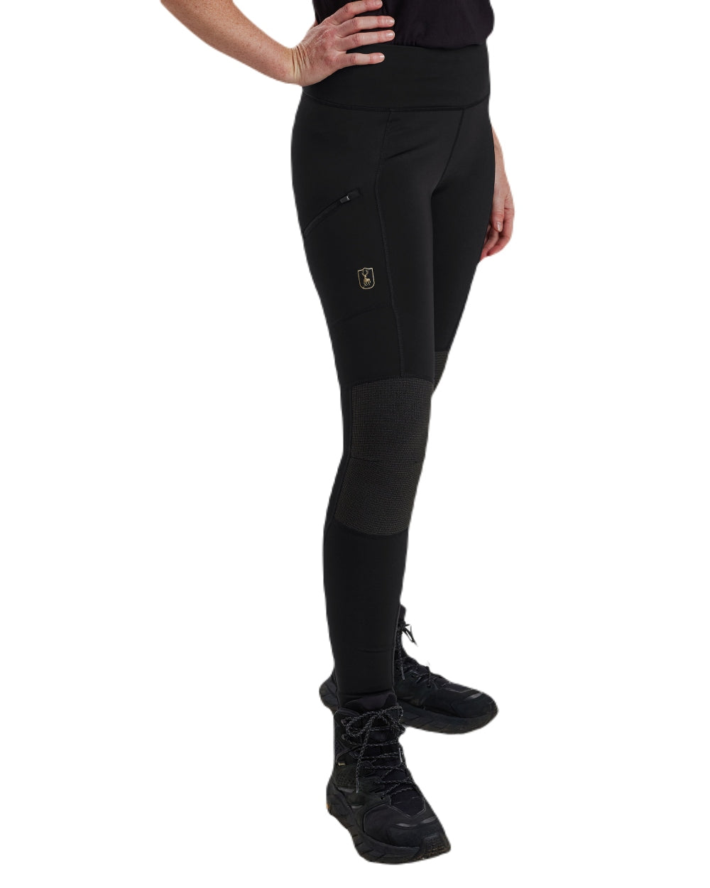 Black coloured Deerhunter Lady Reinforced Tights on white background #colour_black