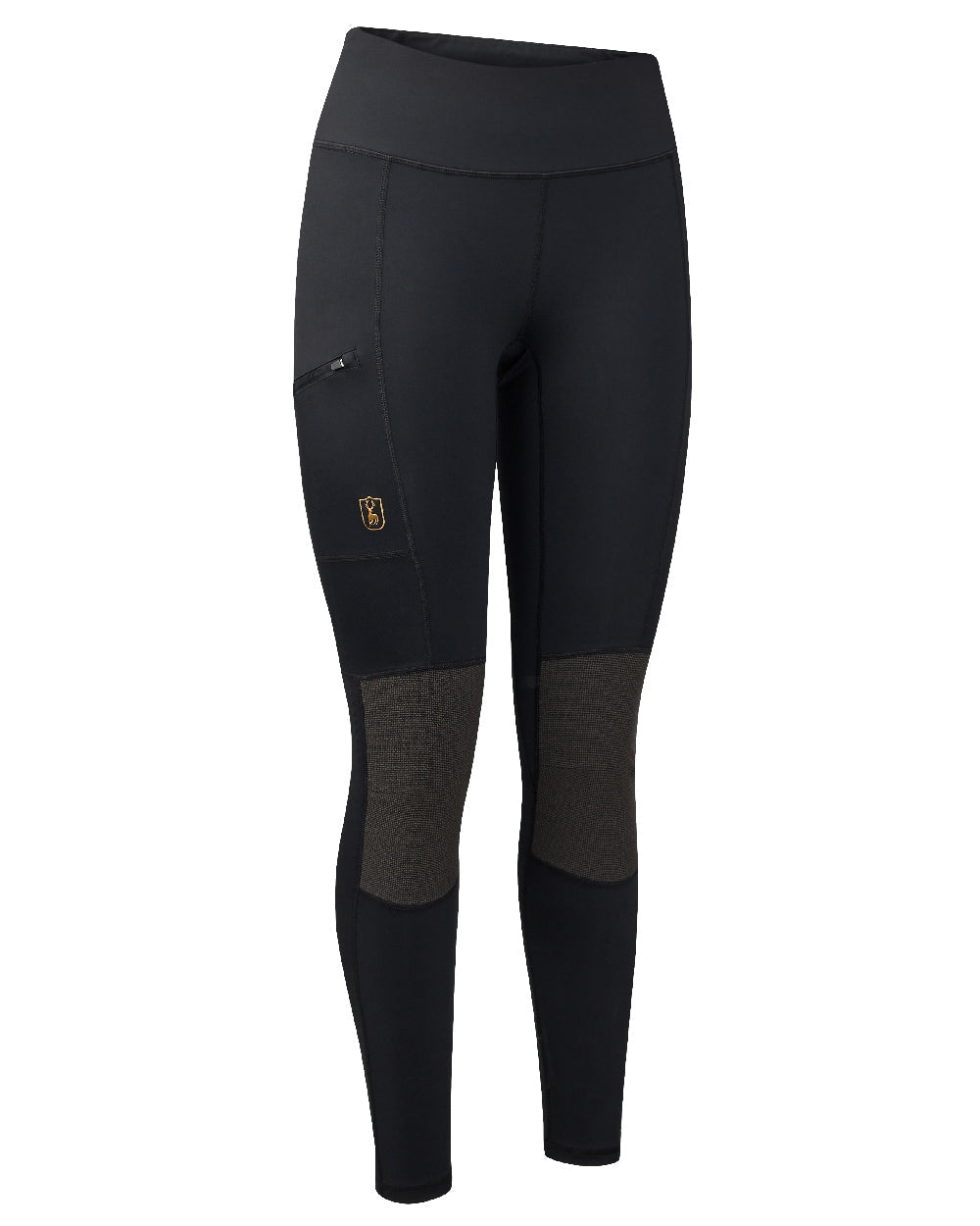 Black coloured Deerhunter Lady Reinforced Tights on white background #colour_black