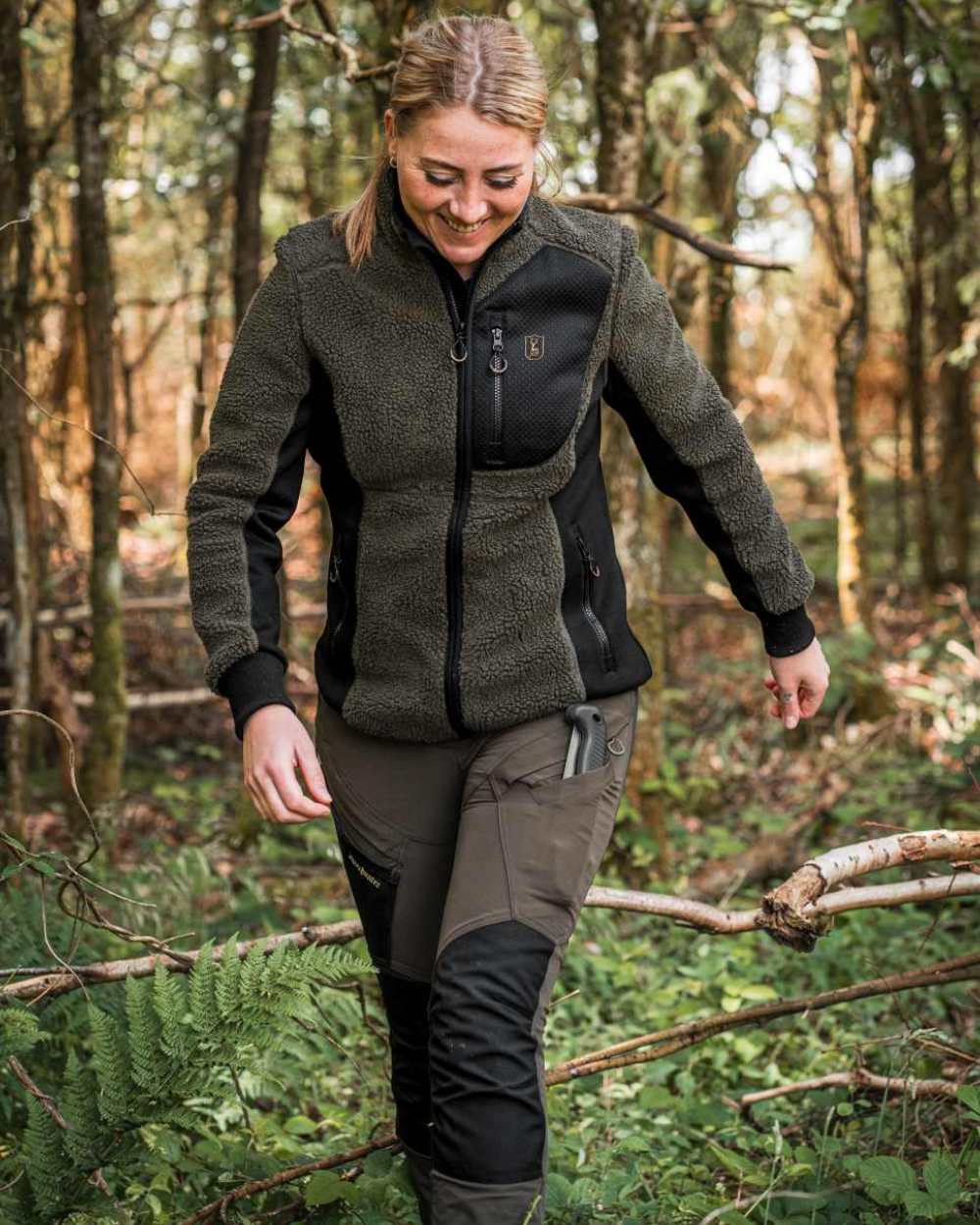 Adventure Green Coloured Deerhunter Lady Roja Fiber Pile Jacket On A Forest Background #colour_adventure-green