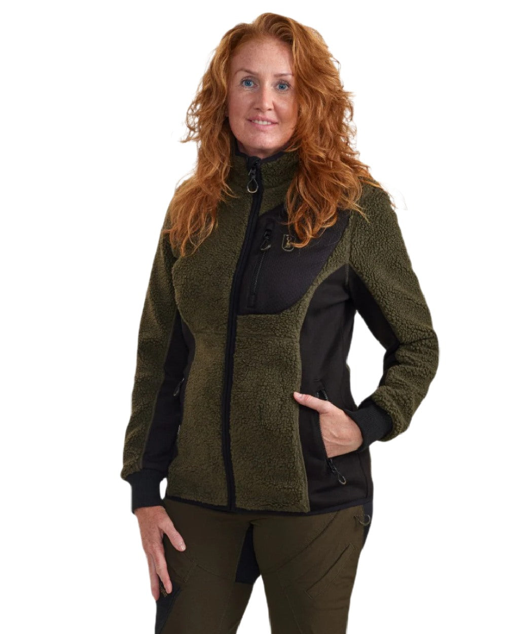 Adventure Green Coloured Deerhunter Lady Roja Fiber Pile Jacket On A White Background #colour_adventure-green