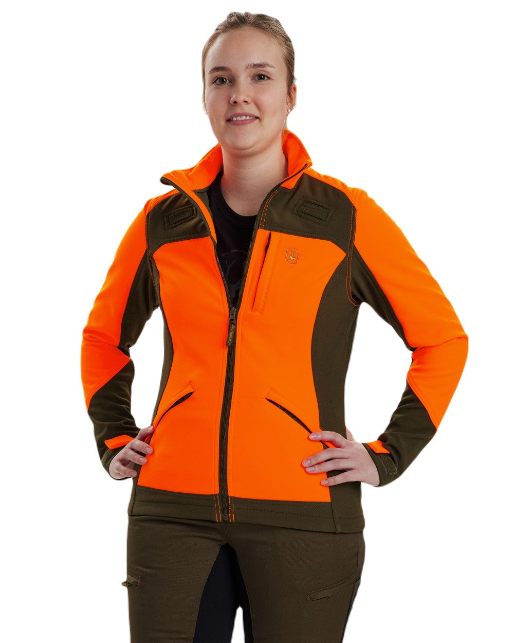 Orange coloured Deerhunter Lady Roja Softshell Jacket on white background #colour_orange