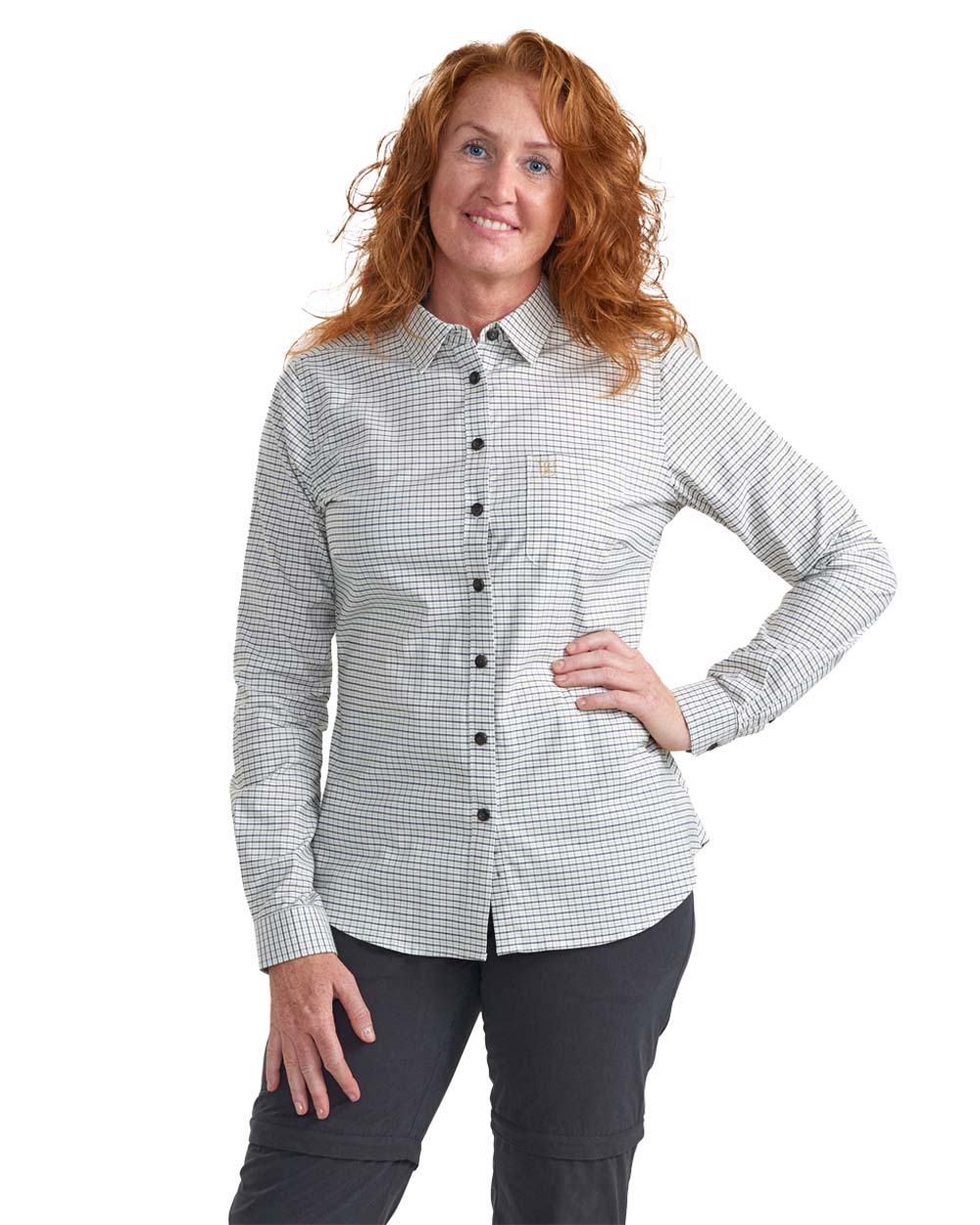 Green Check coloured Deerhunter Lady Sara Shirt on white background #colour_green-check