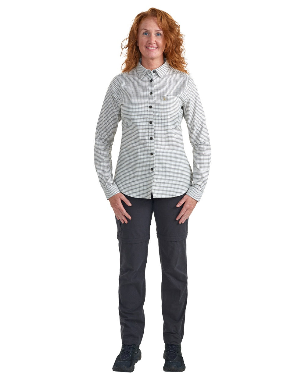Green Check coloured Deerhunter Lady Sara Shirt on white background #colour_green-check