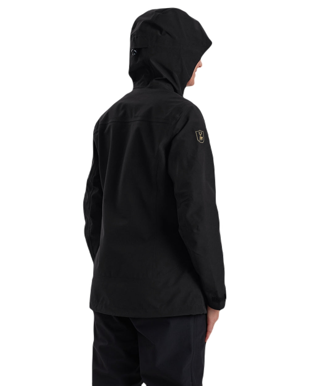 Black coloured Deerhunter Lady Sarek Shell Jacket with Hood on white background #colour_black
