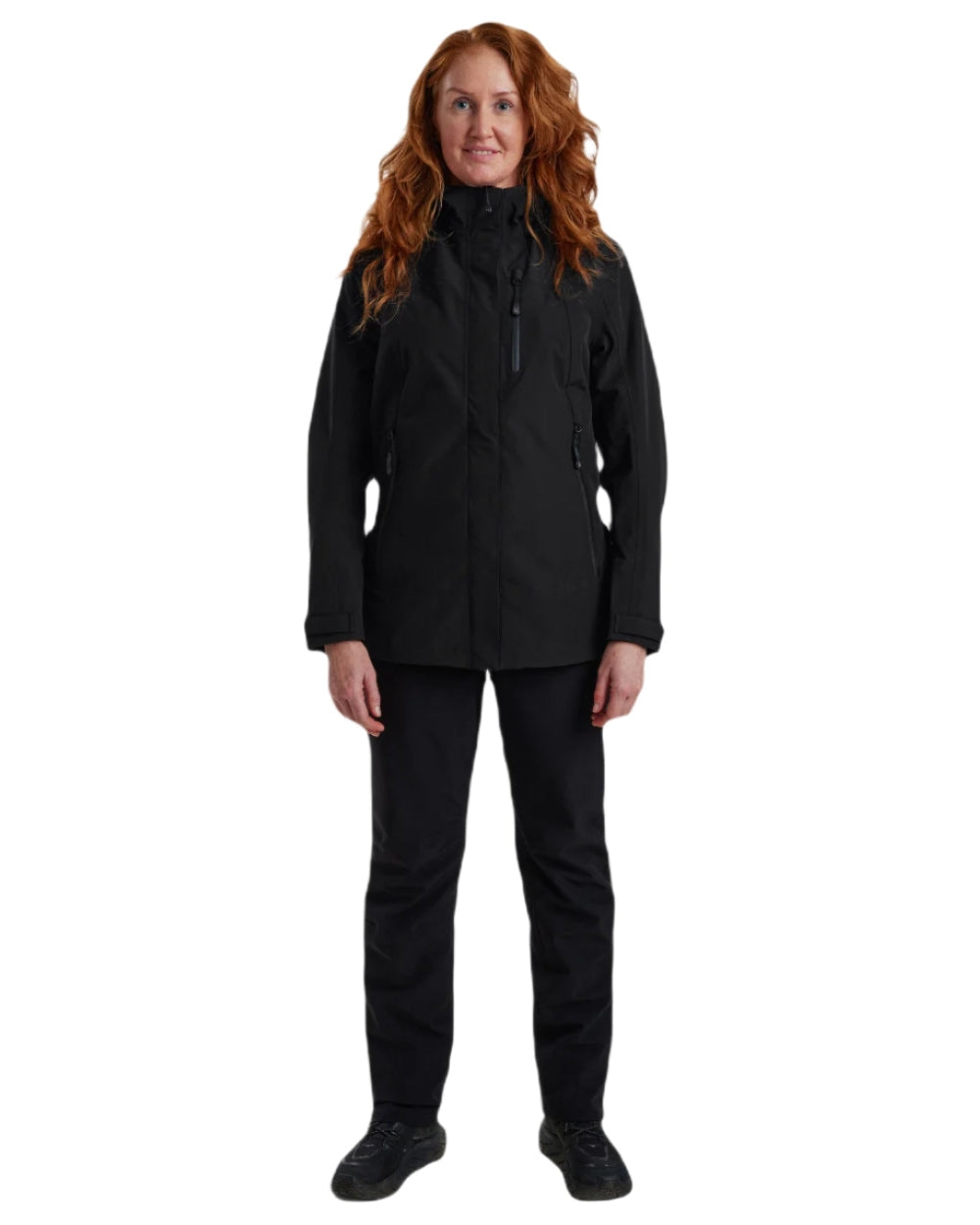 Black coloured Deerhunter Lady Sarek Shell Jacket with Hood on white background #colour_black