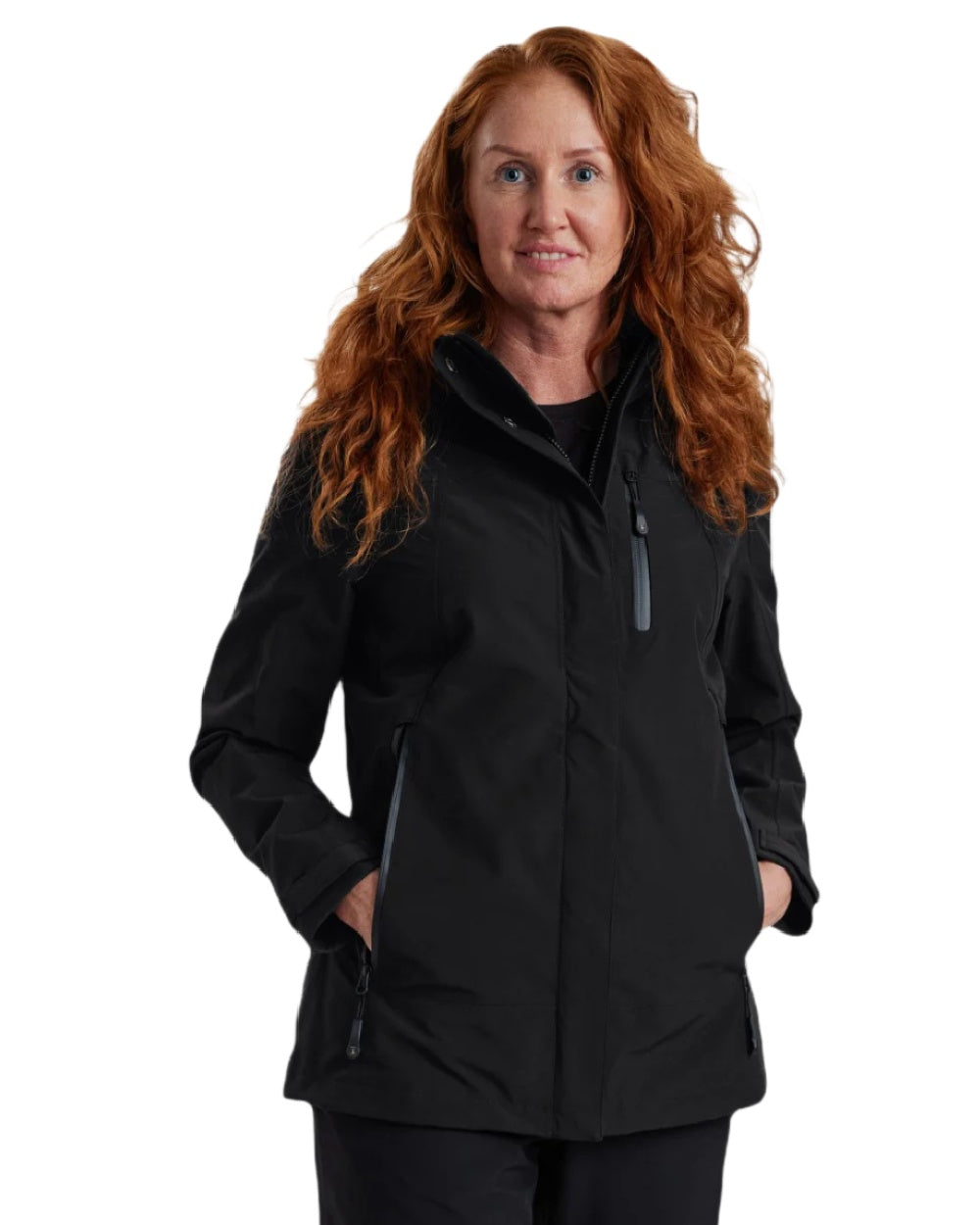 Black coloured Deerhunter Lady Sarek Shell Jacket with Hood on white background #colour_black