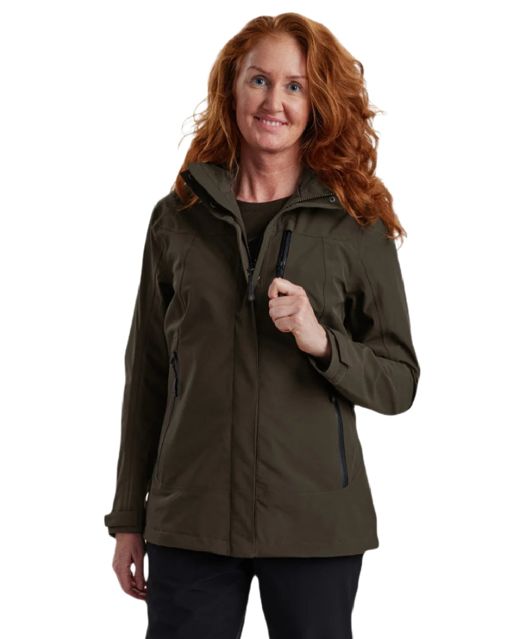 Fallen Leaf coloured Deerhunter Lady Sarek Shell Jacket with Hood on white background #colour_fallen-leaf