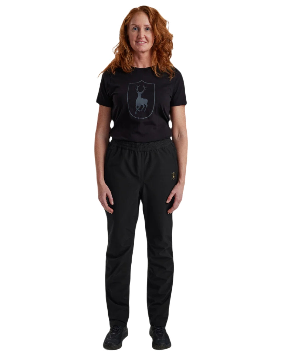 Black coloured Deerhunter Lady Sarek Shell Trousers on white background #colour_black