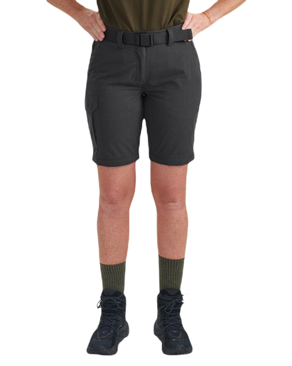 Black Ink coloured Deerhunter Lady Slogen Zip-Off Trousers on white background #colour_black-ink