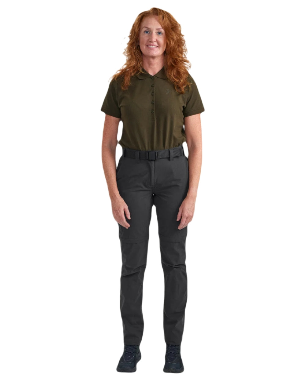 Black Ink coloured Deerhunter Lady Slogen Zip-Off Trousers on white background #colour_black-ink