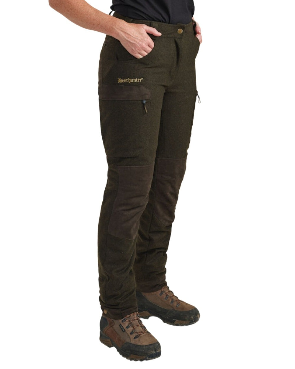 Loden Wood Deerhunter Lady Tatra Trousers on white background #colour_loden-wood