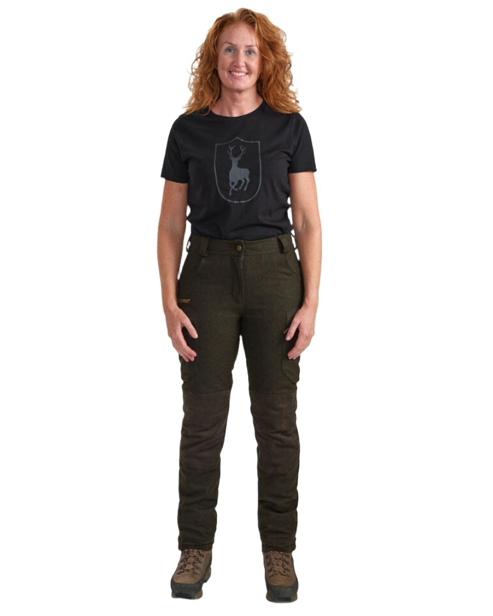 Loden Wood Deerhunter Lady Tatra Trousers on white background #colour_loden-wood