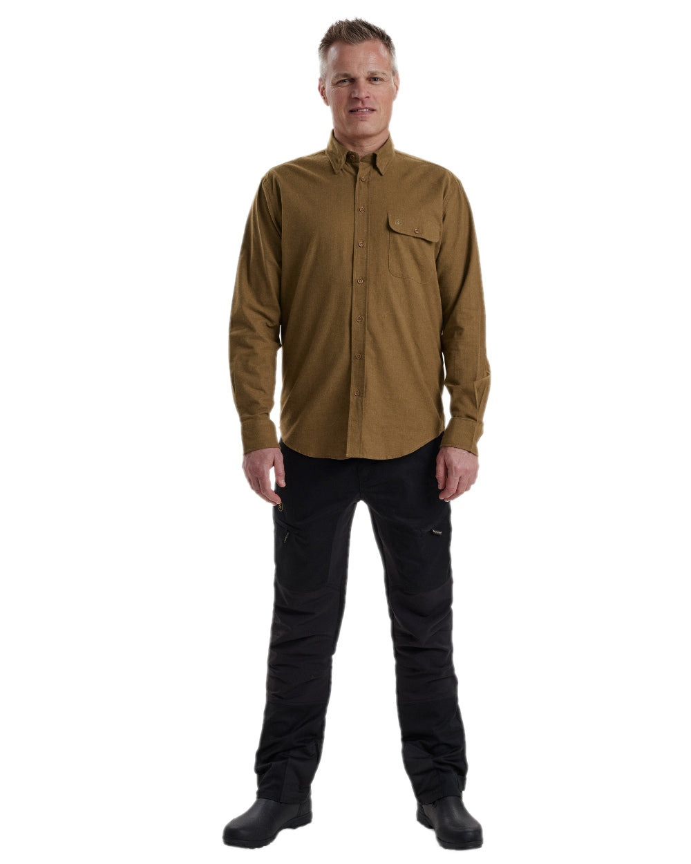Ocher Brown coloured Deerhunter Liam Cotton Shirt on white background #colour_ocher-brown