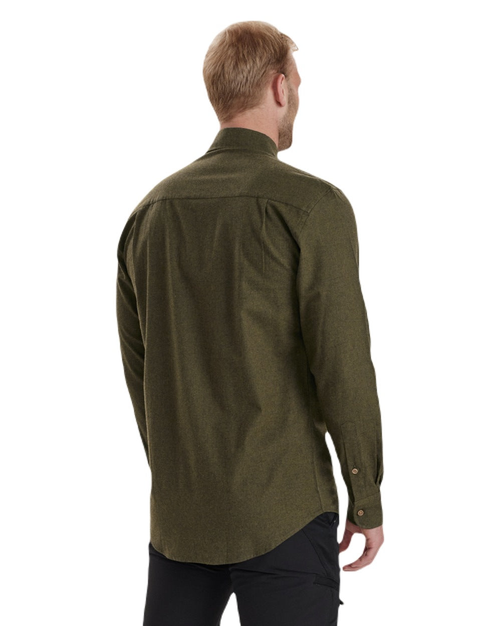 Tarmac Green coloured Deerhunter Liam Cotton Shirt on white background #colour_tarmac-green