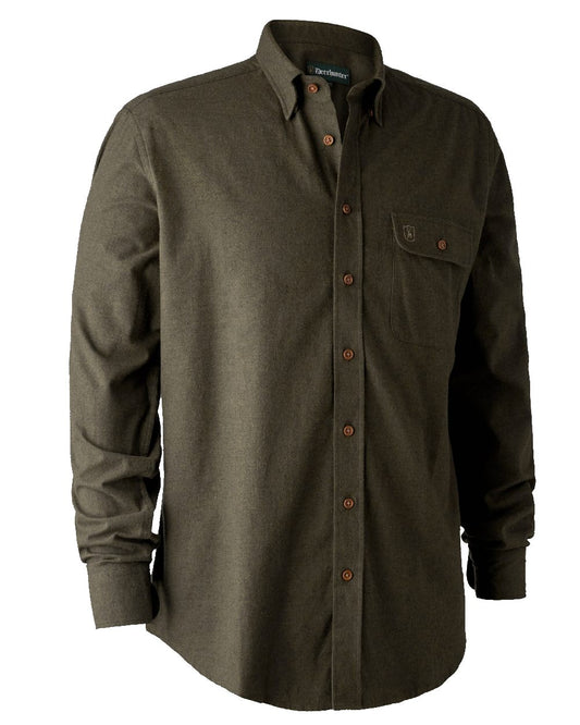 Tarmac Green coloured Deerhunter Liam Cotton Shirt on white background #colour_tarmac-green