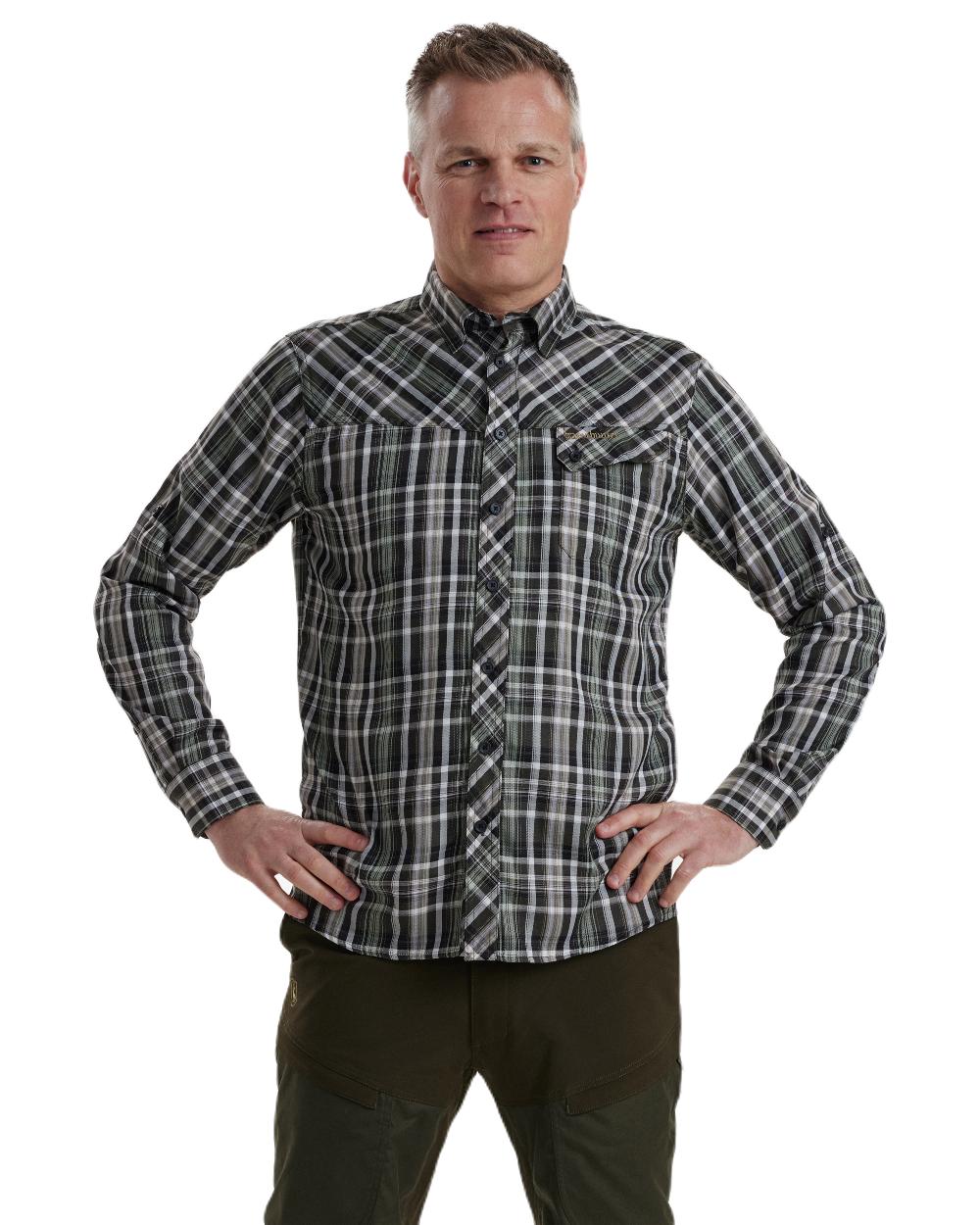 Green Check coloured Deerhunter Mateo Shirt on white background #colour_green-check