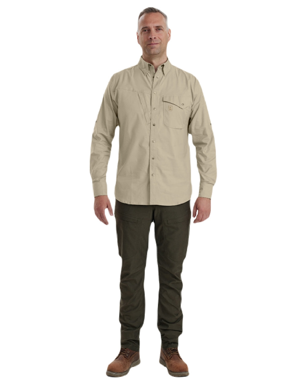 Beige coloured Deerhunter Matobo Shirt on white background #colour_beige