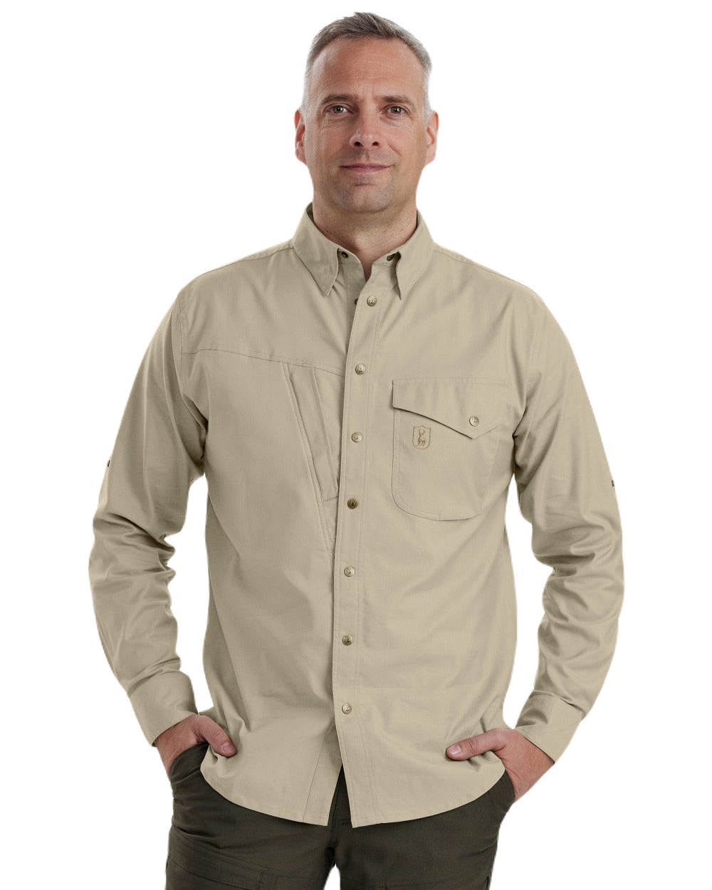 Beige coloured Deerhunter Matobo Shirt on white background #colour_beige
