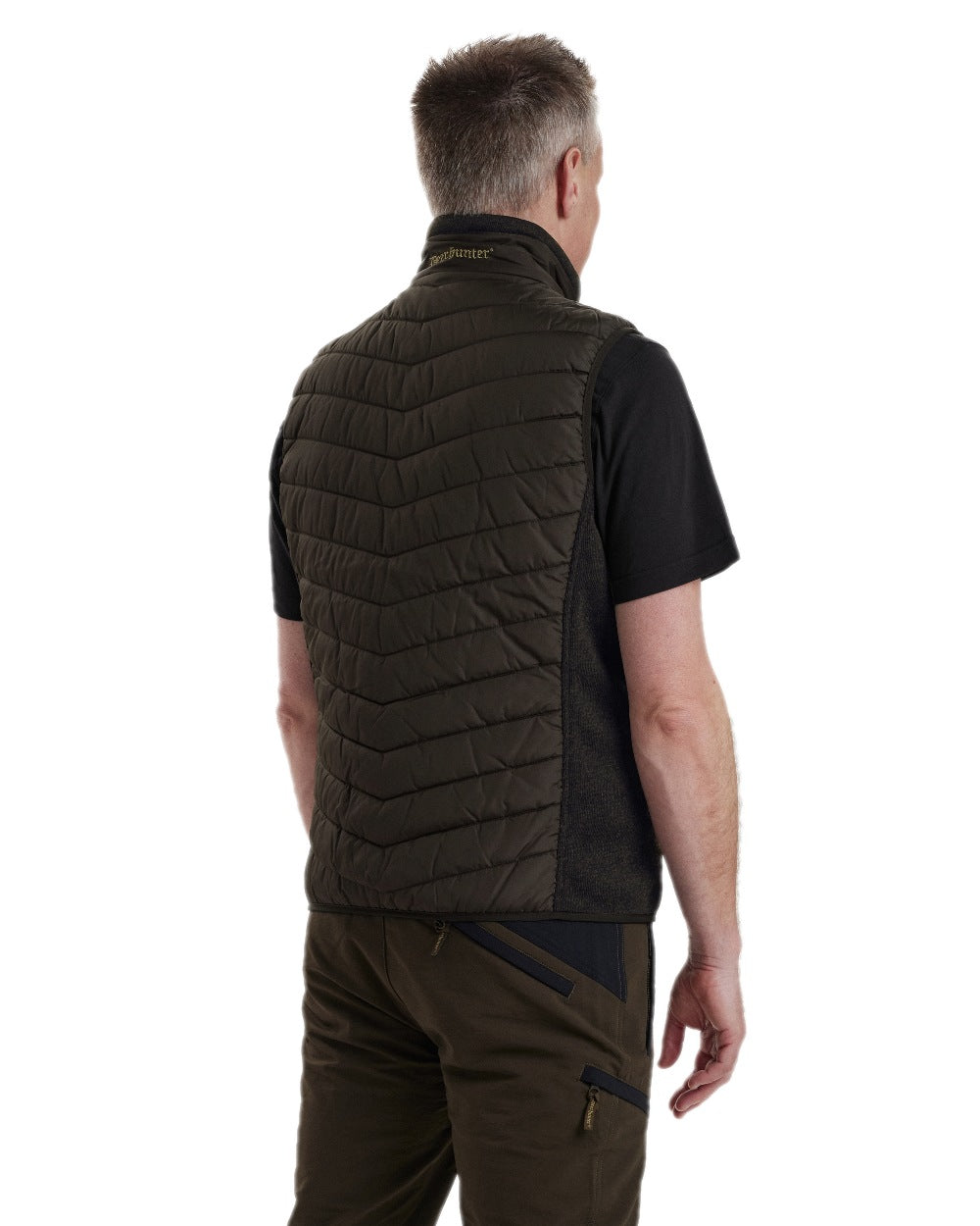 Brown Leaf Coloured Deerhunter Moor Padded Waistcoat with Knit on white background #colour_brown-leaf