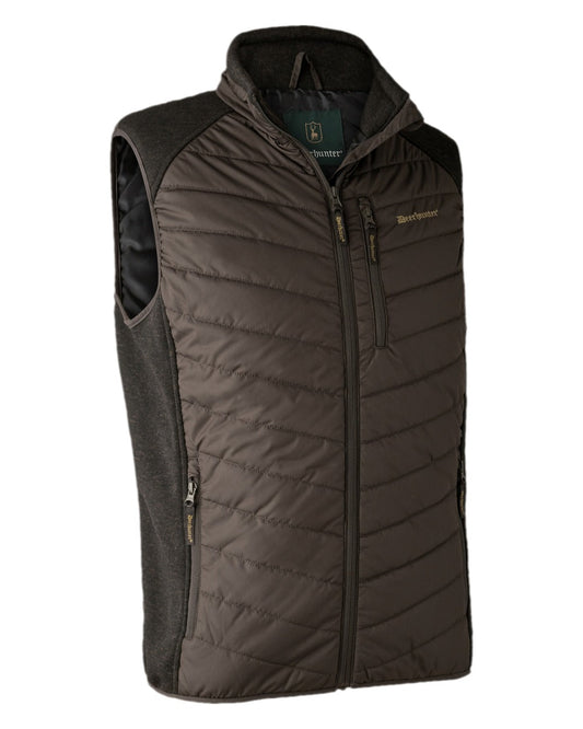 Brown Leaf Coloured Deerhunter Moor Padded Waistcoat with Knit on white background #colour_brown-leaf