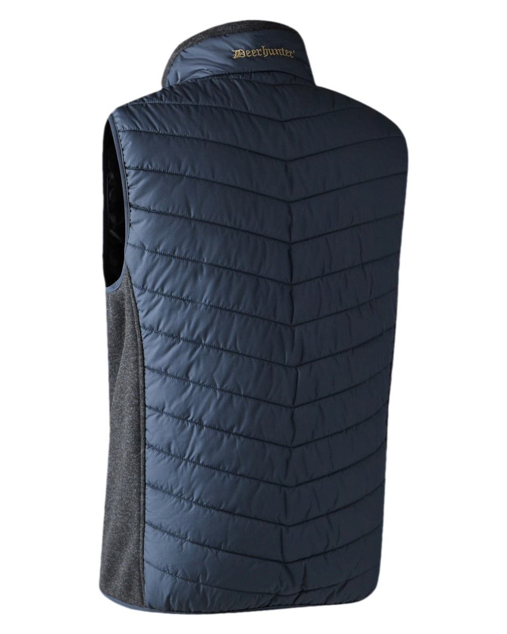 Dark Blue Coloured Deerhunter Moor Padded Waistcoat with Knit on white background #colour_dark-blue