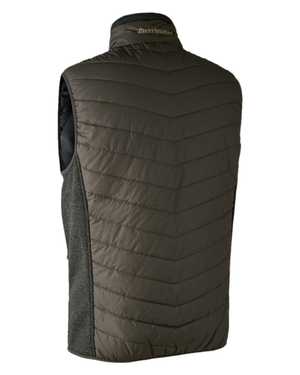 Timber Coloured Deerhunter Moor Padded Waistcoat with Knit on white background #colour_timber