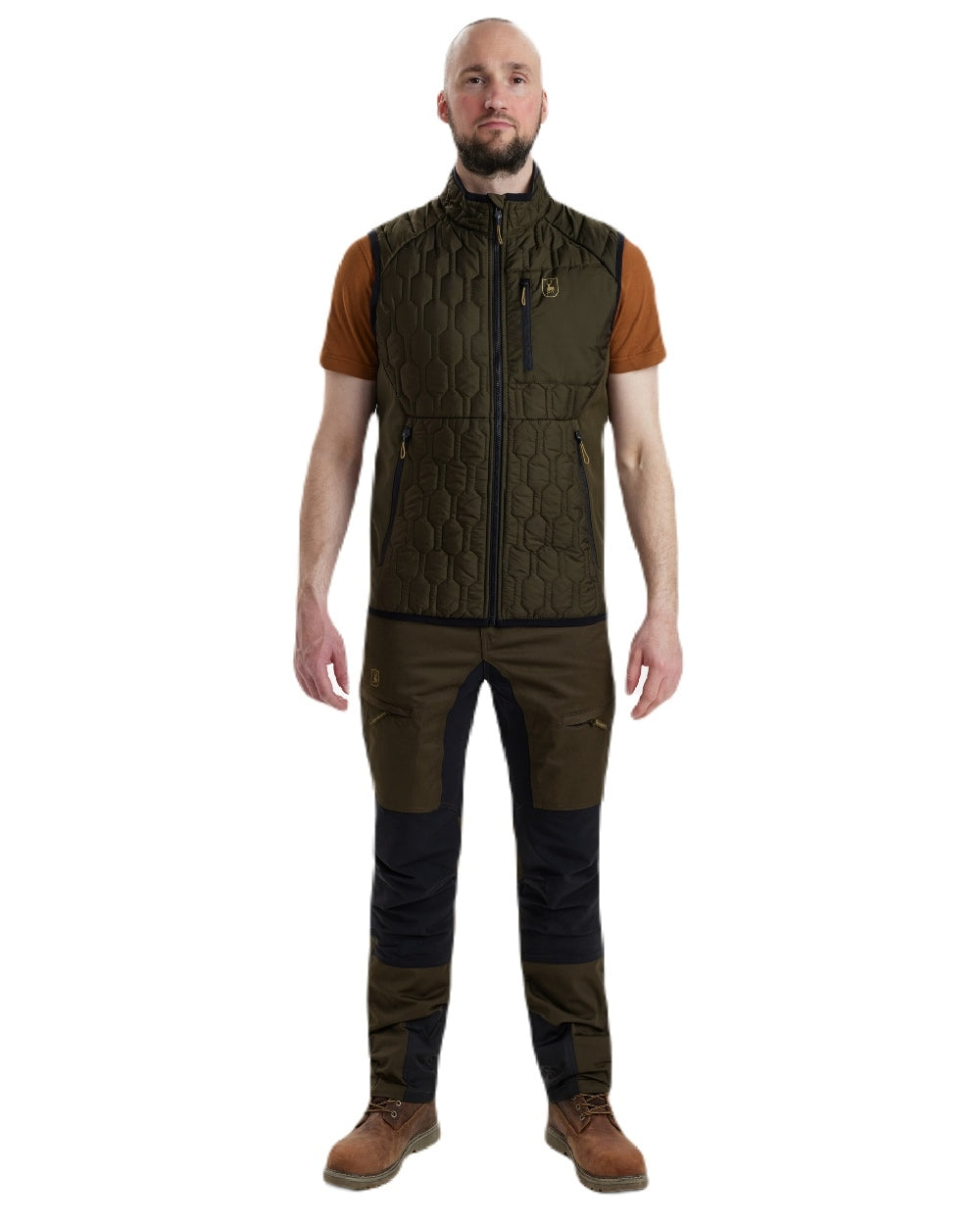 Forest Green coloured Deerhunter Mossdale Quilted Waistcoat on white background #colour_forest-green