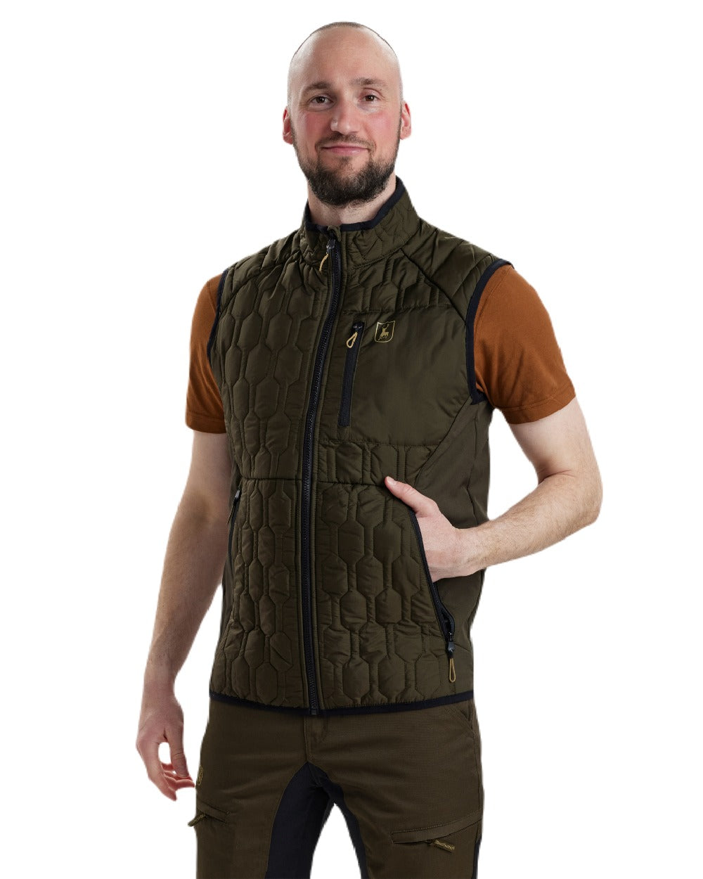 Forest Green coloured Deerhunter Mossdale Quilted Waistcoat on white background #colour_forest-green