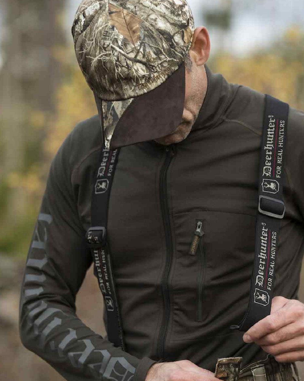Edge Camo coloured Deerhunter Muflon Cap with Safety on forest background #colour_edge-camo